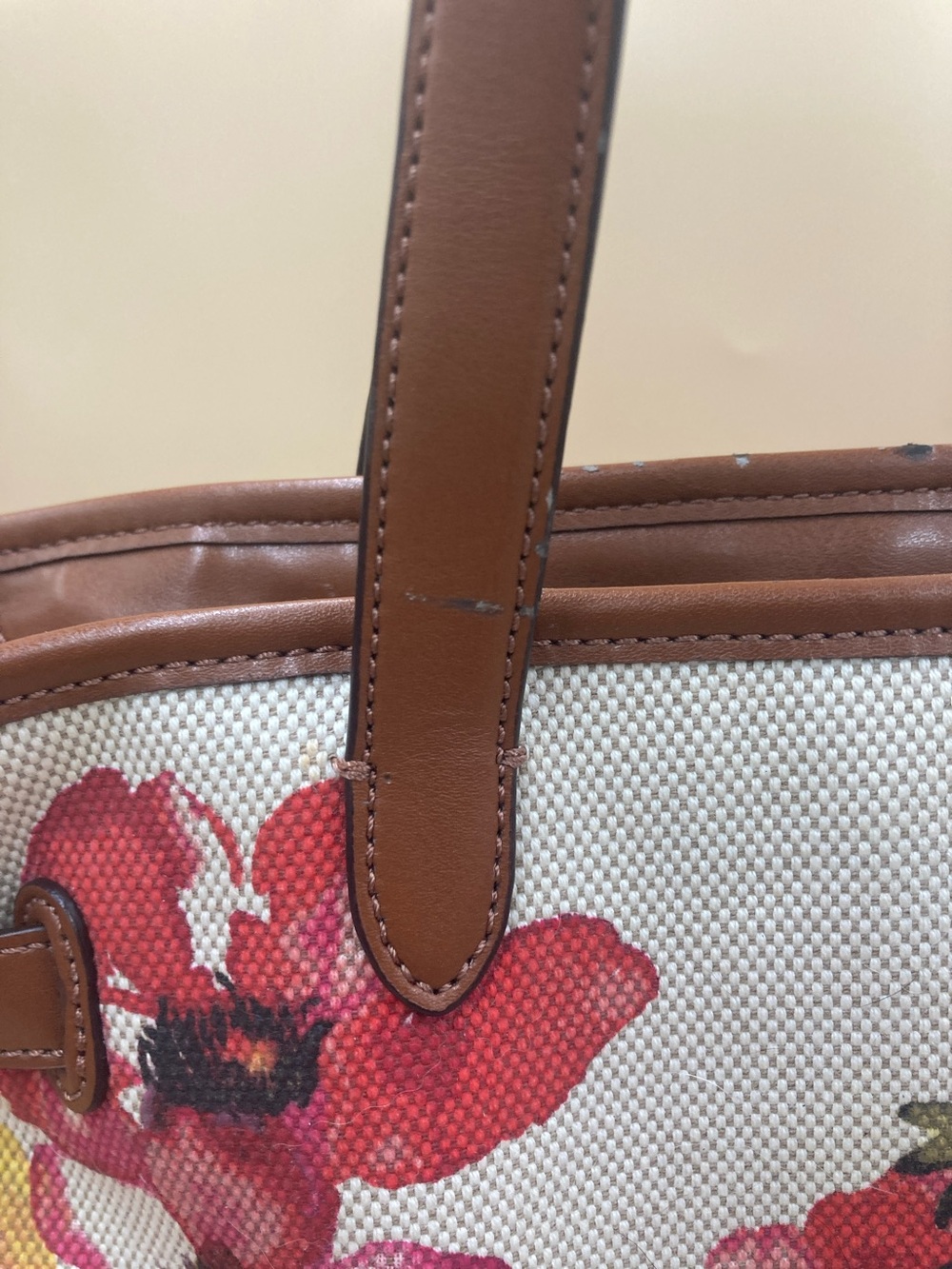 Ralph Lauren Canvas Floral Tote in Brown, Pink & Red - Picture 3 of 10